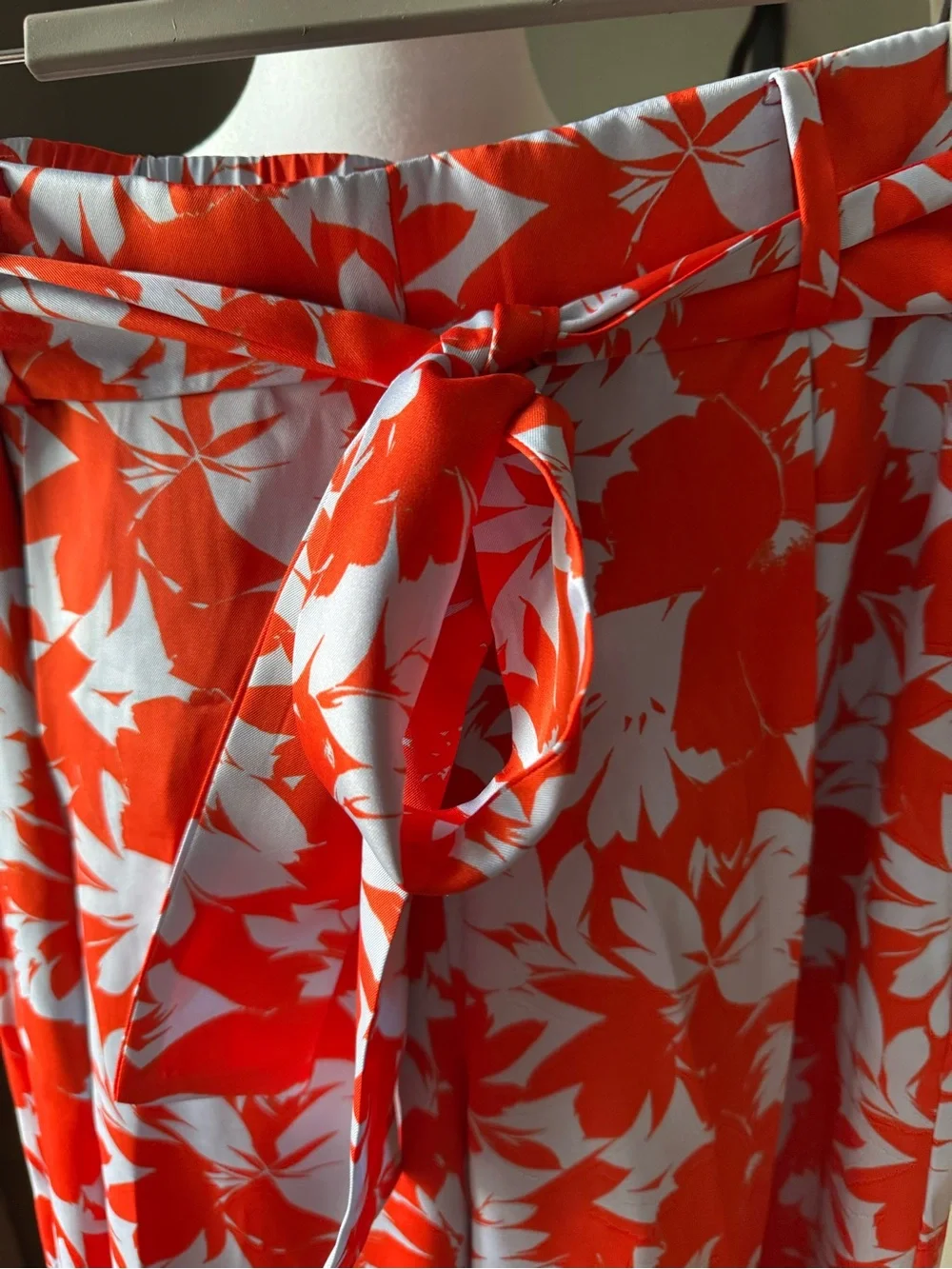 J. Crew Orange and Blue Floral Silk Pants with Waist Tie
